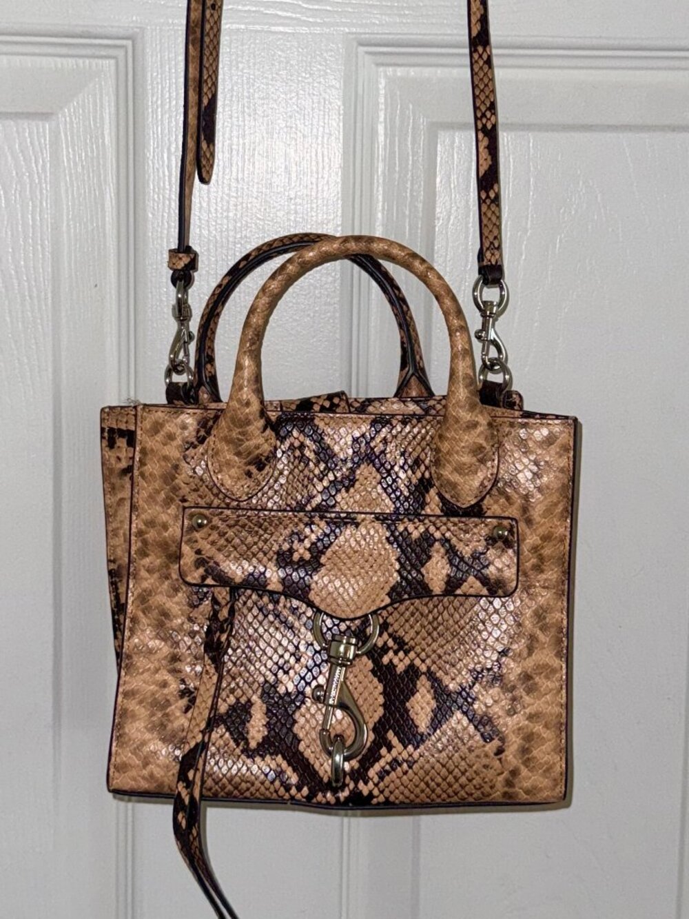 NWOT Rebecca Minkoff Megan Mini Tote Crossbody Snake Print Bag